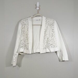 Calvin Klein White Lace-Front Cropped Cardigan